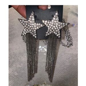 Silver Rhinestoned star earrings